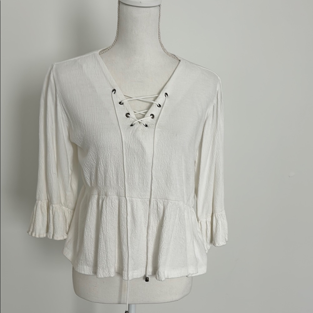 White Lace-Up Peplum Top